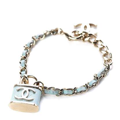 Chanel Metal Iridescent Lambskin Lock Bracelet Gold Light Blue 1 of 4