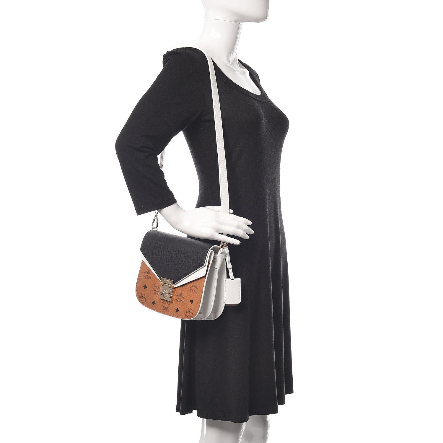 MCM Visetos Calfskin Small Patricia Crossbody Bag Cognac Black White 2 of 11