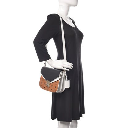 MCM Visetos Calfskin Small Patricia Crossbody Bag Cognac Black White 2 of 11