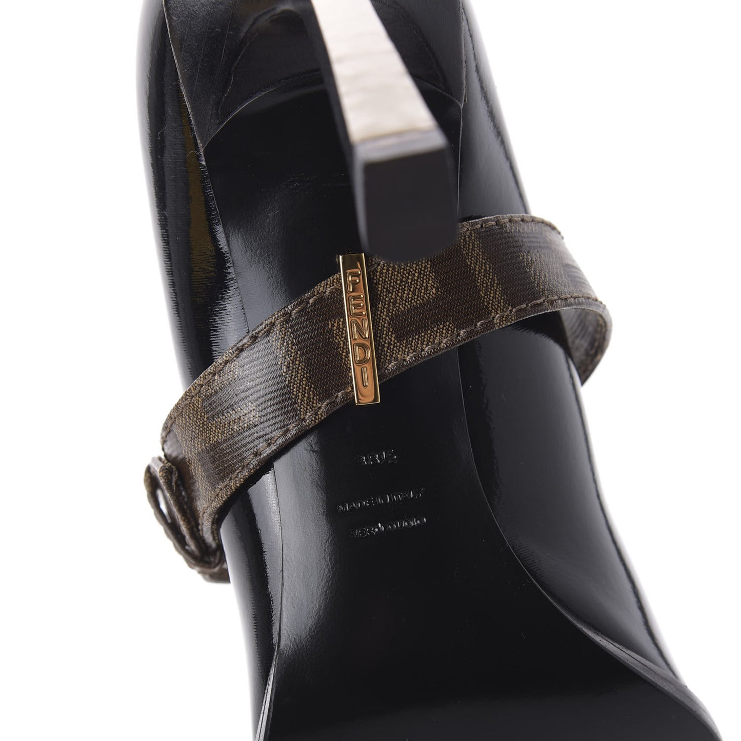 Glossy Neoprene Glazed Fabric FF FFrame Court Mary Jane Pumps 38.5 Black Tobacco Moro