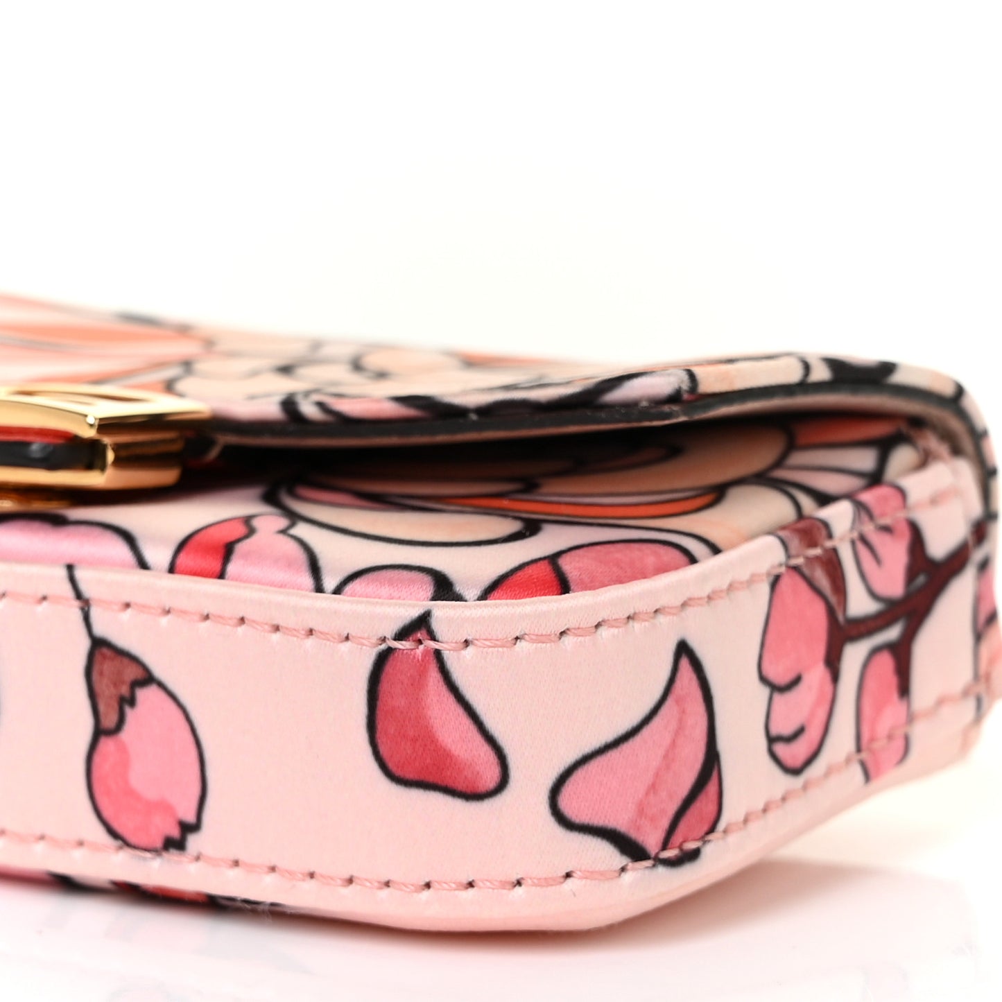 Stretch Satin Vitello Grace Floral Print Nano Baguette Charm Rose Multicolor Rosso Cardinale