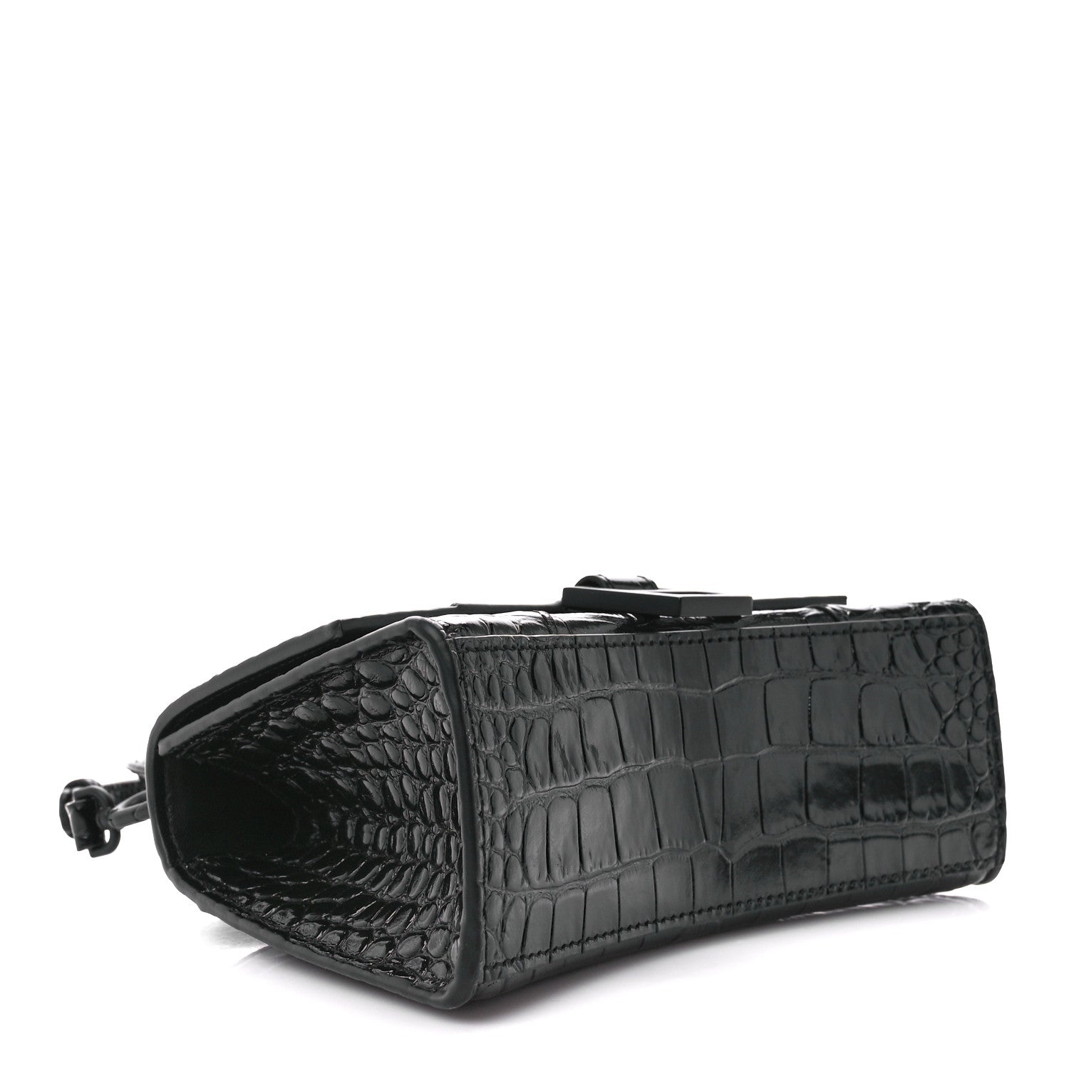Balenciaga Shiny Calfskin Monochrome Crocodile Embossed Hourglass Top Handle Bag XS Black 4 of 10