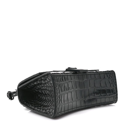 Balenciaga Shiny Calfskin Monochrome Crocodile Embossed Hourglass Top Handle Bag XS Black 4 of 10