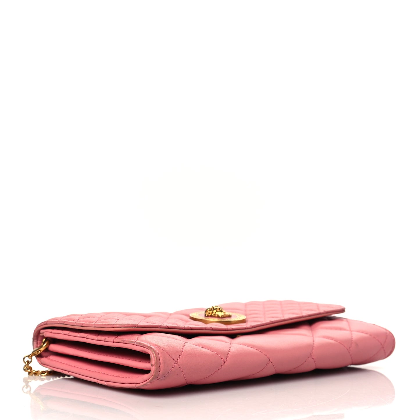 Calfskin Icon Quilted Wallet On Chain Crossbody Pink