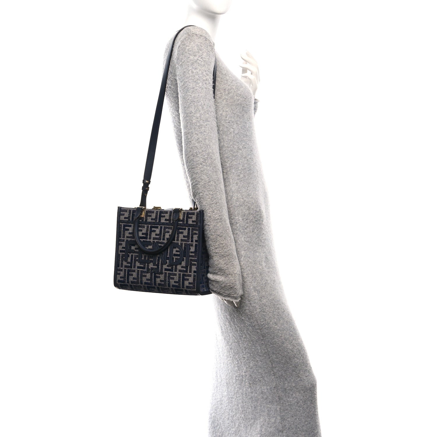 Fendi Fabric Jacquard FF 1974 Logo Small Fendi Sunshine Shopper