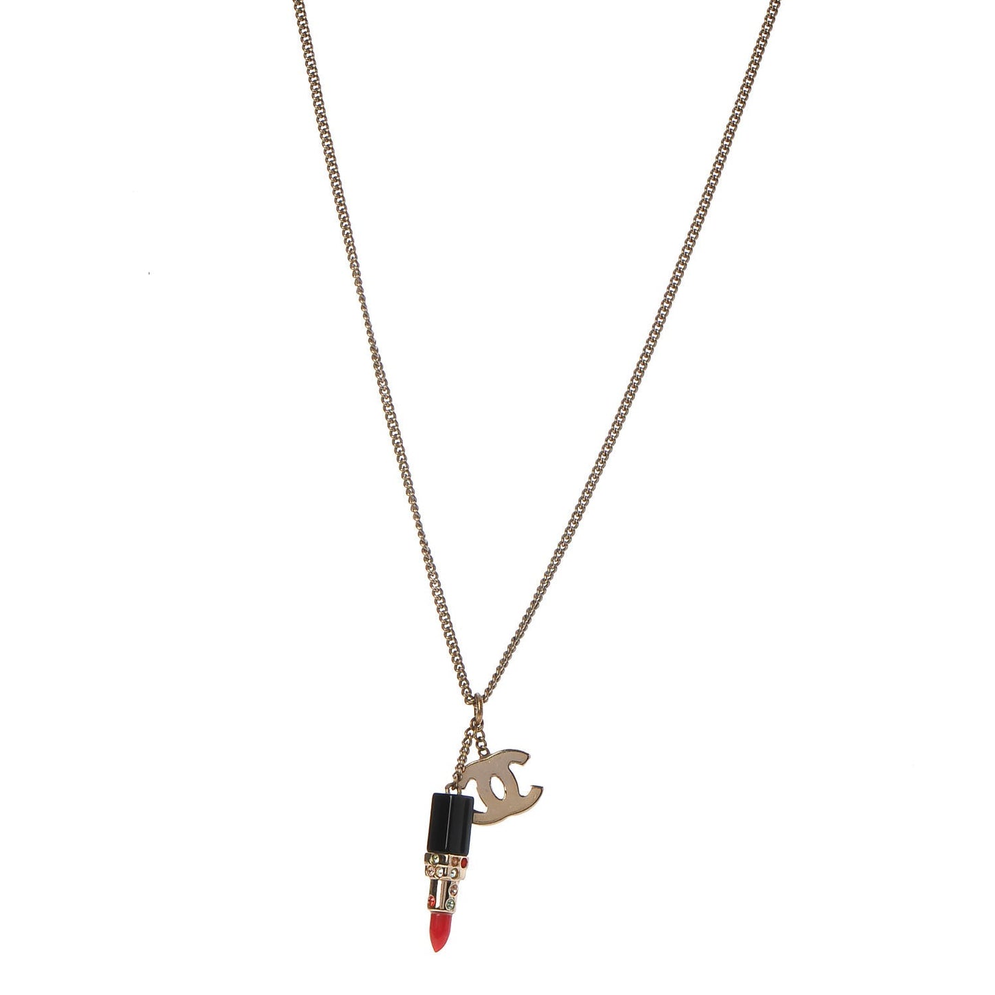 Resin Crystal Lipstick CC Necklace Gold