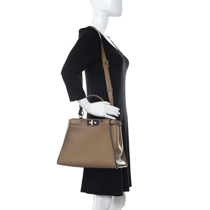 Fendi Vitello Seta Shiny Nappa Medium Peekaboo Iconic Satchel Cuoio Ardesia 2 of 10