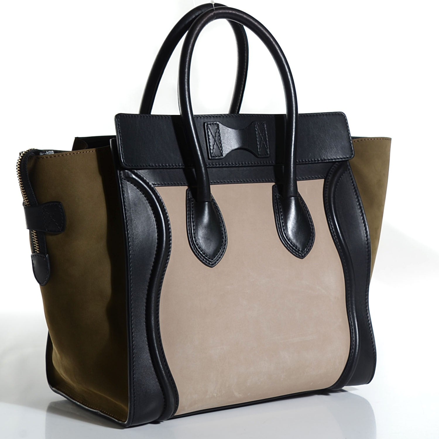 Celine Nubuck Smooth Calfskin Mini Tri-Color Luggage Olive 3 of 8