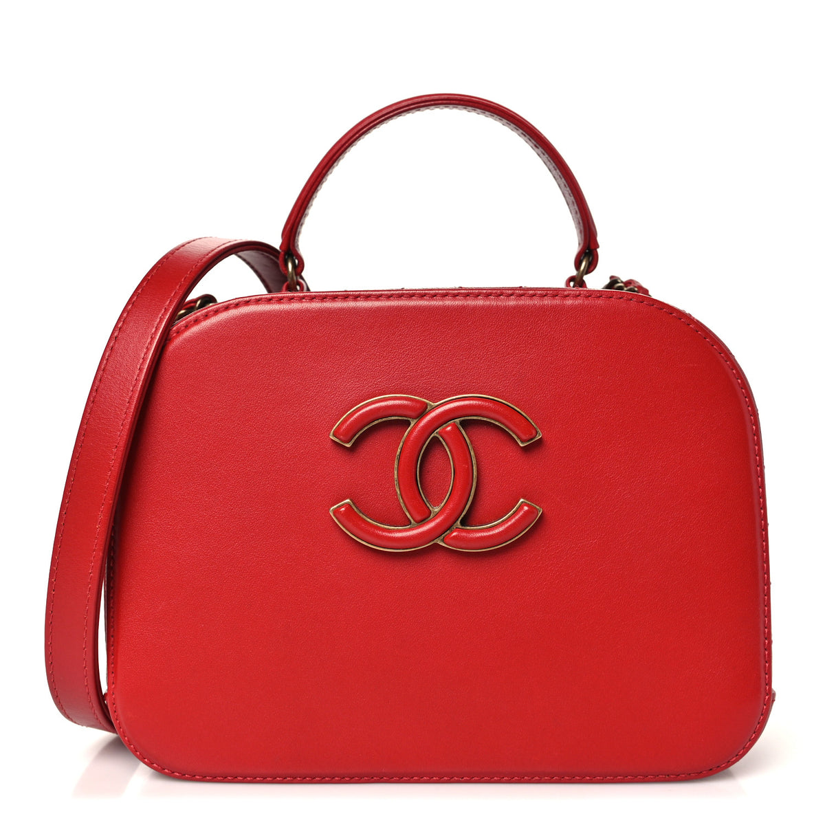 Chanel Shiny Calfskin Goatskin Quilted Small Coco Curve Vanity Red 1 of 10