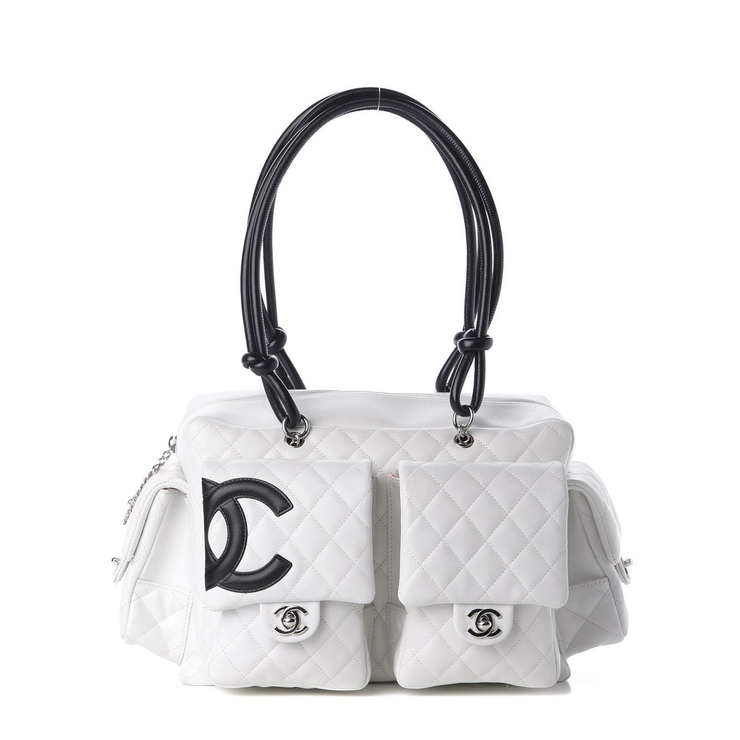 Calfskin Quilted Large Cambon Multipocket Reporter White
