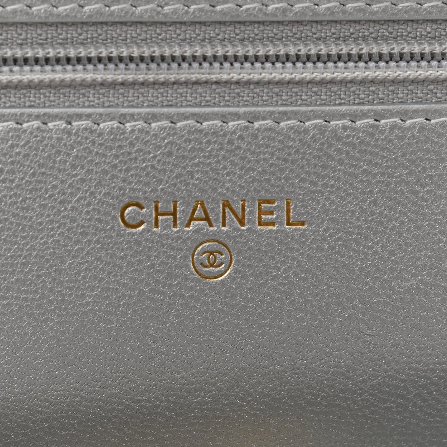 Metallic Lambskin Quilted Chanel 19 Wallet On Chain WOC Silver