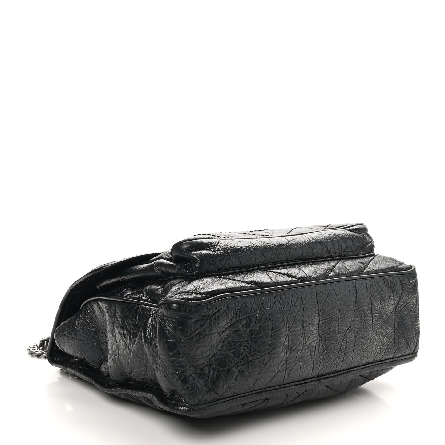 Crinkled Calfskin Matelasse Monogram Large Niki Chain Satchel Black