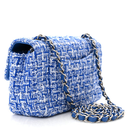 Chanel Tweed Quilted Mini Rectangular Flap Blue White 3 of 12