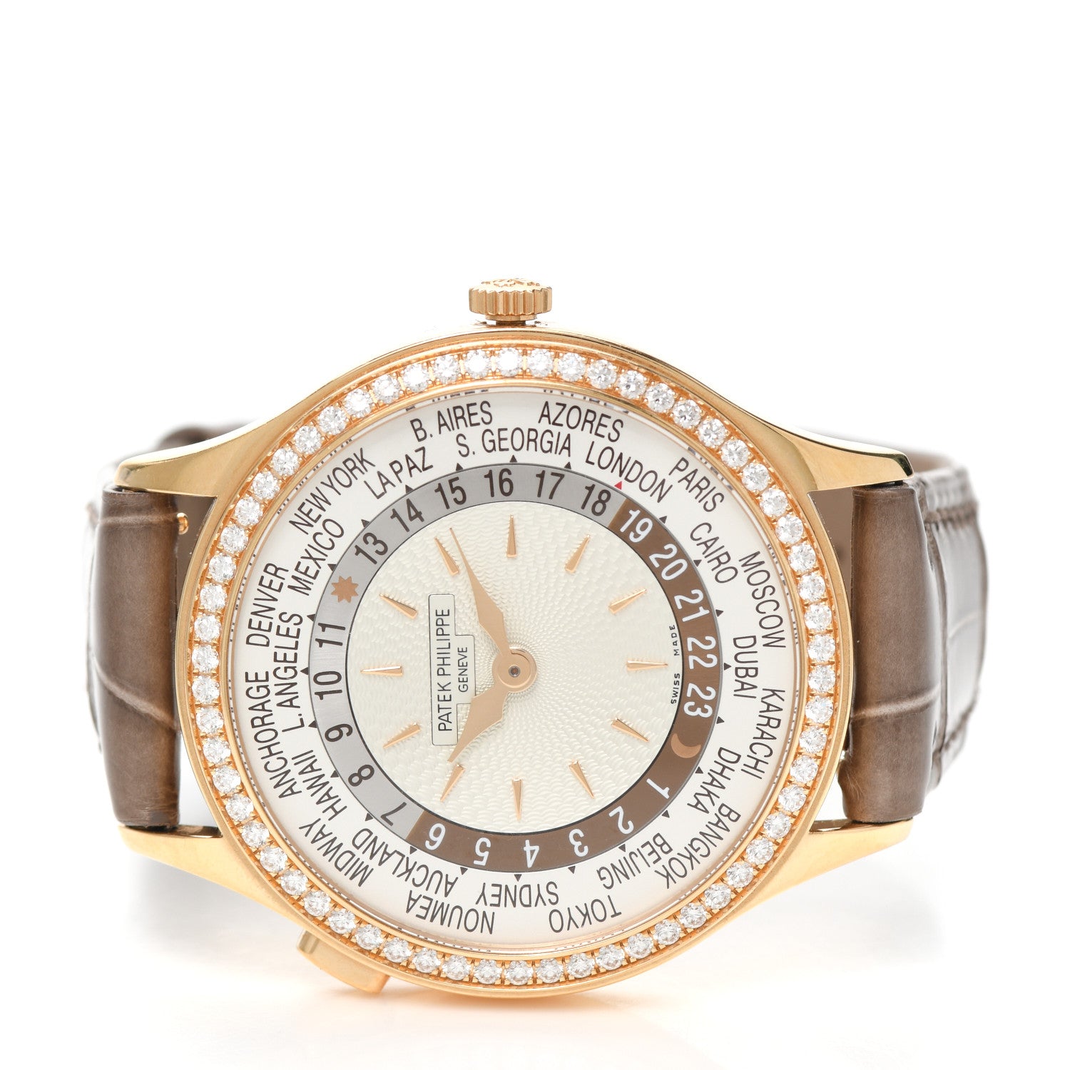 Patek Philippe 18K Rose Gold Alligator Diamond 36mm Complications World Time Automatic Watch 7130R-013 2 of 5
