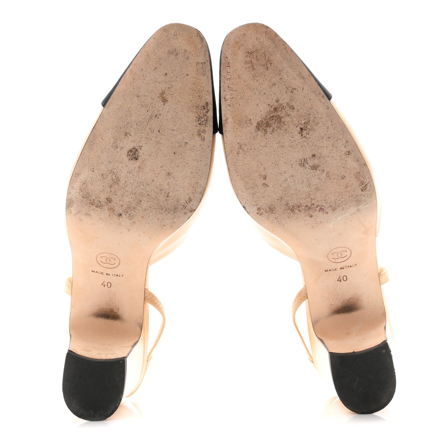 Goatskin Grosgrain Cap Toe CC Slingback Pumps 40 Beige Black