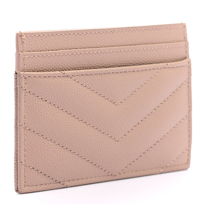Saint Laurent Grain De Poudre Matelasse Chevron Monogram Credit Card Case Pale Pink 3 of 7