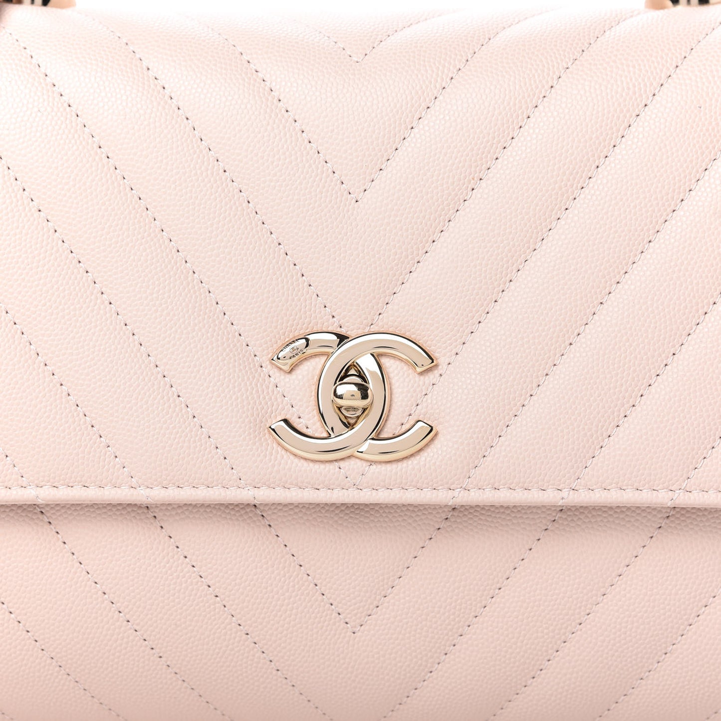 Caviar Lizard Embossed Chevron Quilted Small Coco Handle Flap Beige