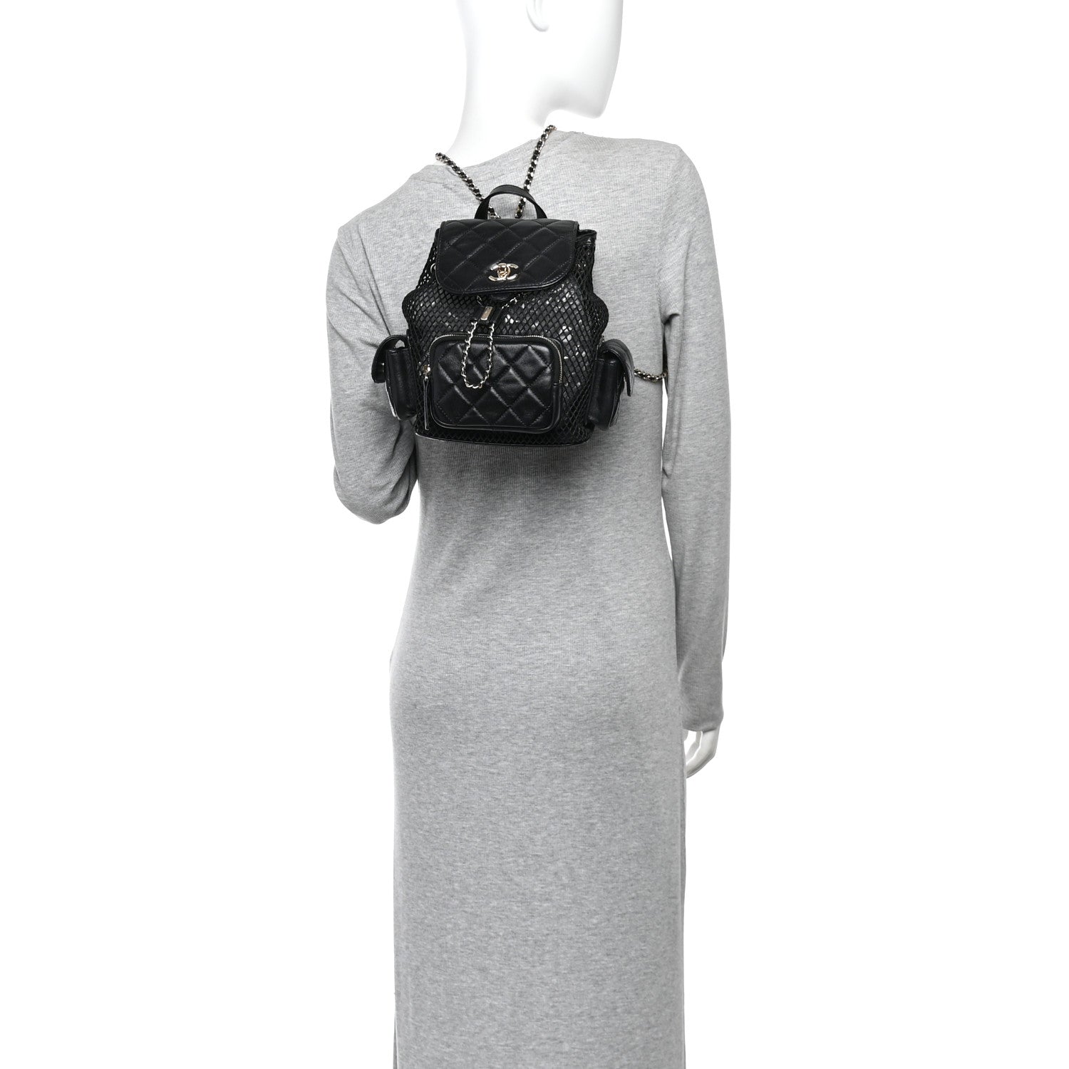 Chanel Shiny Lambskin Mesh Quilted Small Cargo Duma Drawstring Backpack Black 2 of 10