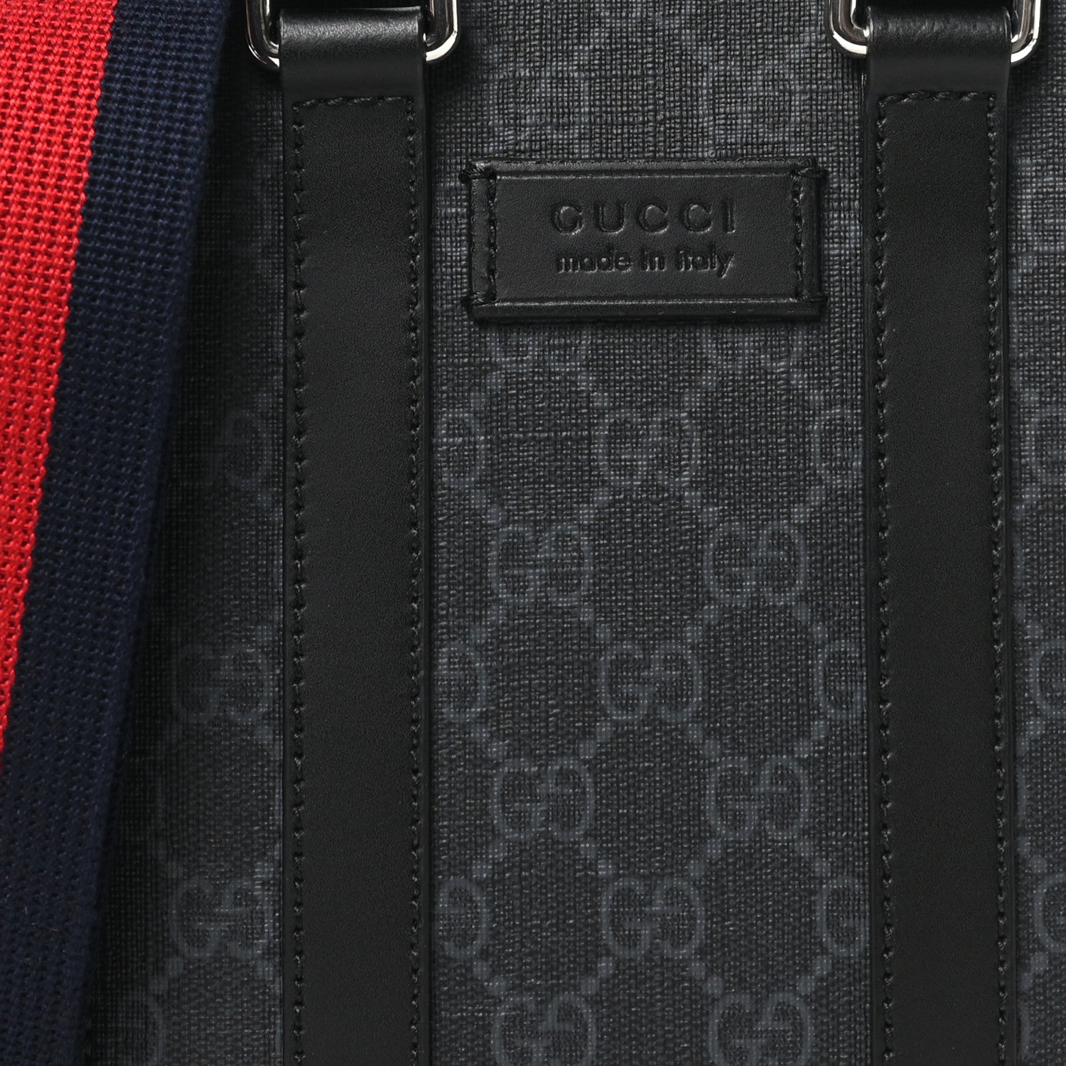 Gucci GG Supreme Monogram Appia Calfskin Web Mini Tote Bag Black 8 of 10