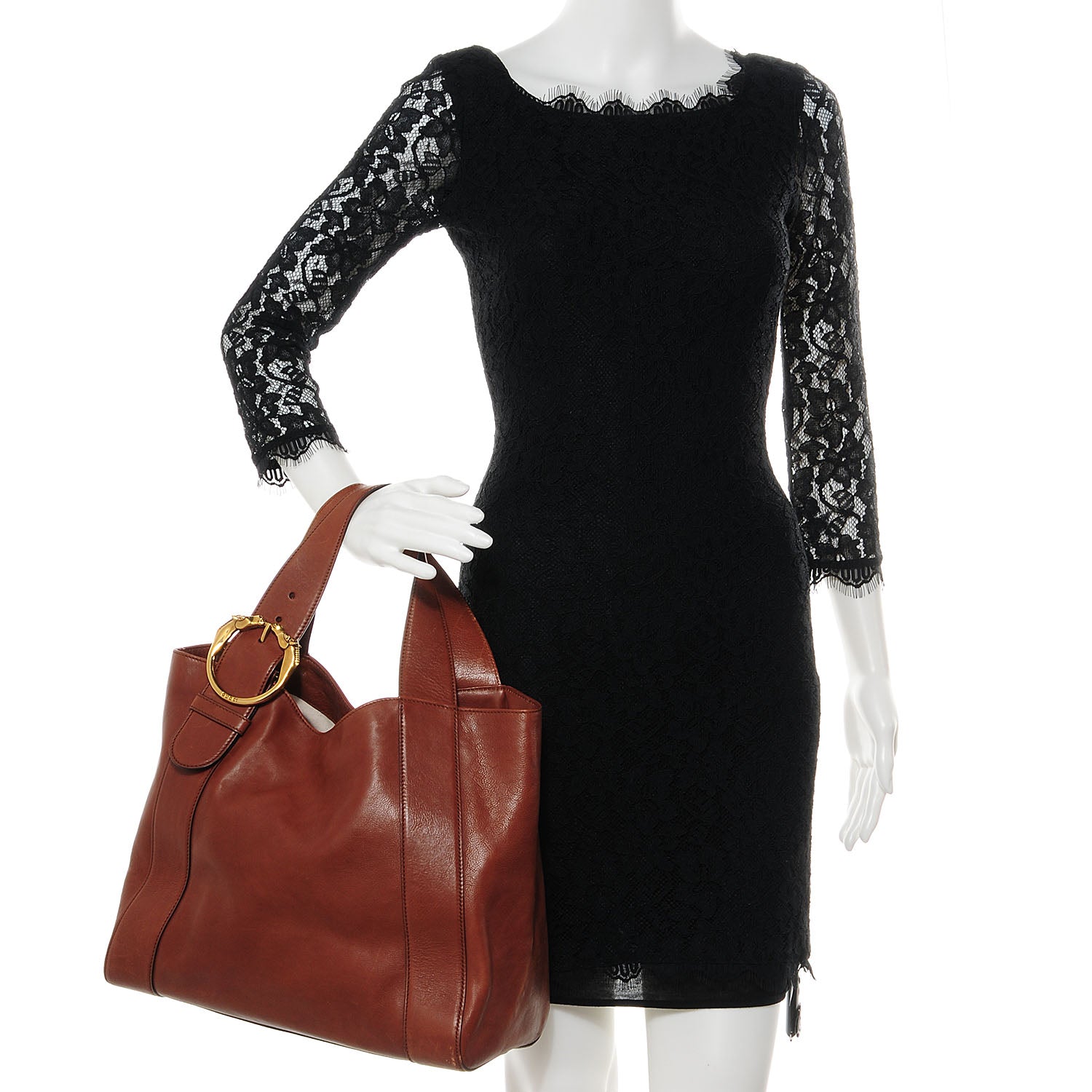 Gucci Washed Calfskin Horse-Heads Medium Ribot Tote Brown 2 of 8
