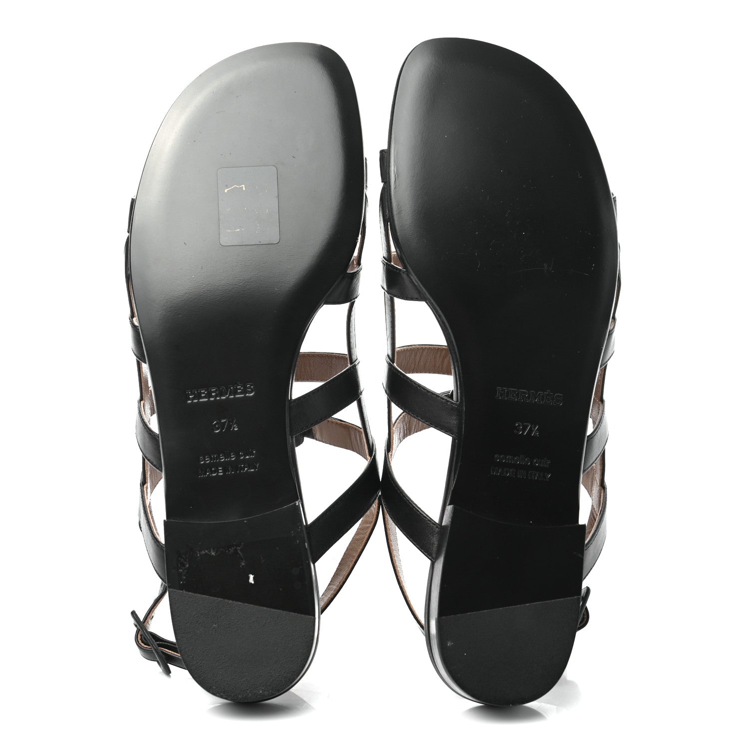 Hermes Calfskin Transat Buckle Sandals 37.5 Black 5 of 8