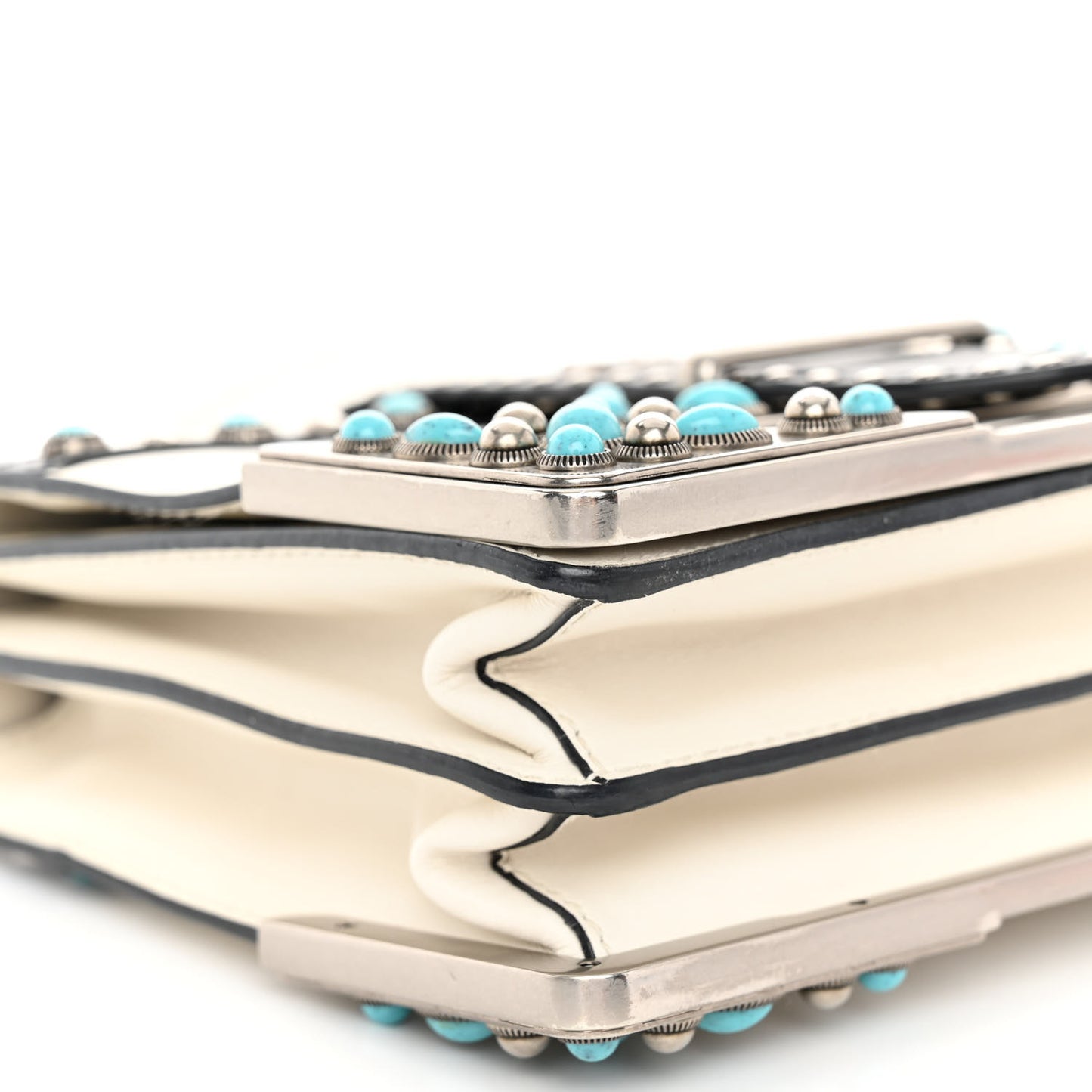 City Calf Studded Folk Cahier Bag Black White