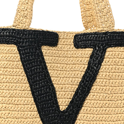 Valentino Garavani Raffia Large Viva Superstar Shopping Tote Natural Black 7 of 9