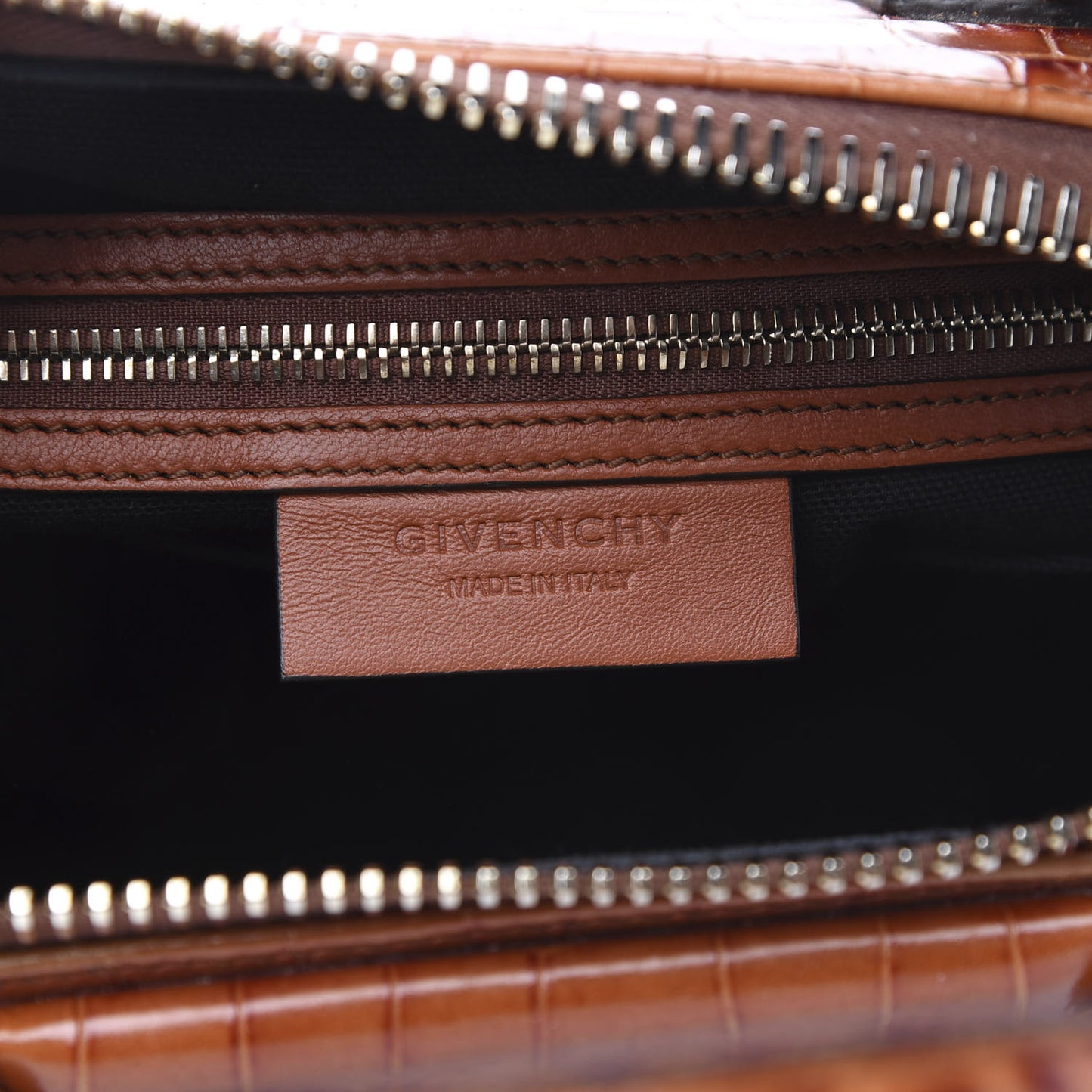 Calfskin Crocodile Embossed Small Antigona Cognac