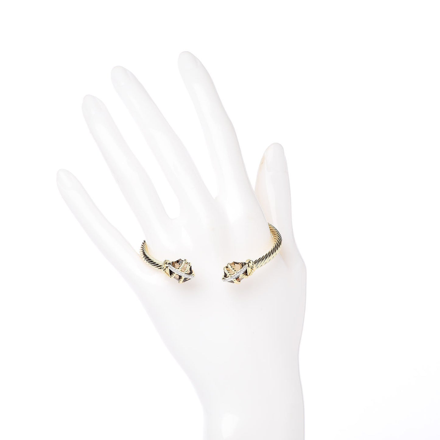 18K Yellow Gold Champagne Citrine Diamond 4mm Cable Wrap Bracelet