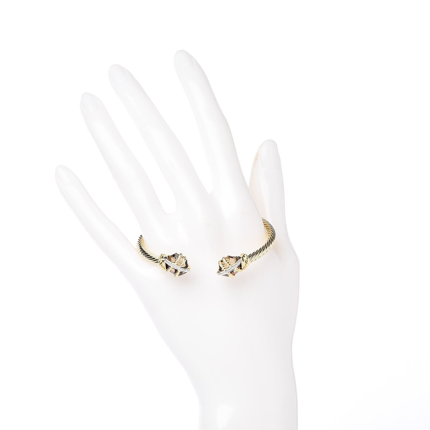 David Yurman 18K Yellow Gold Champagne Citrine Diamond 4mm Cable Wrap Bracelet 2 of 5