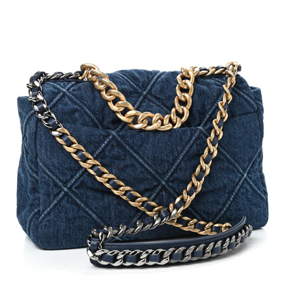 Chanel Denim Quilted Large Chanel 19 Flap Blue 3 of 9