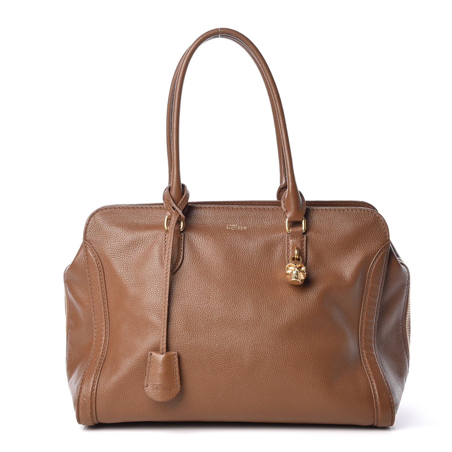 Alexander McQueen Pebbled Calfskin Large Skull Padlock Zip Around Tote Camel 1 of 20
