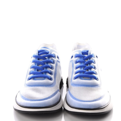 Chanel Calfskin Mesh Lycra Womens Logo Sneakers 36.5 White Blue 3 of 8