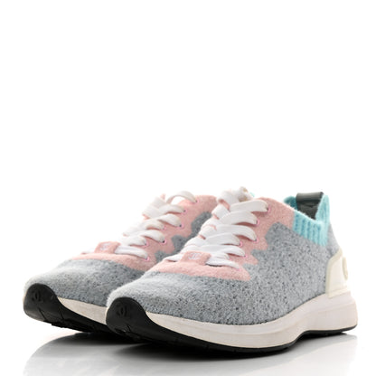 Chanel Mixed Fabrics Knit Sneakers 36 Grey Pink Blue 3 of 9