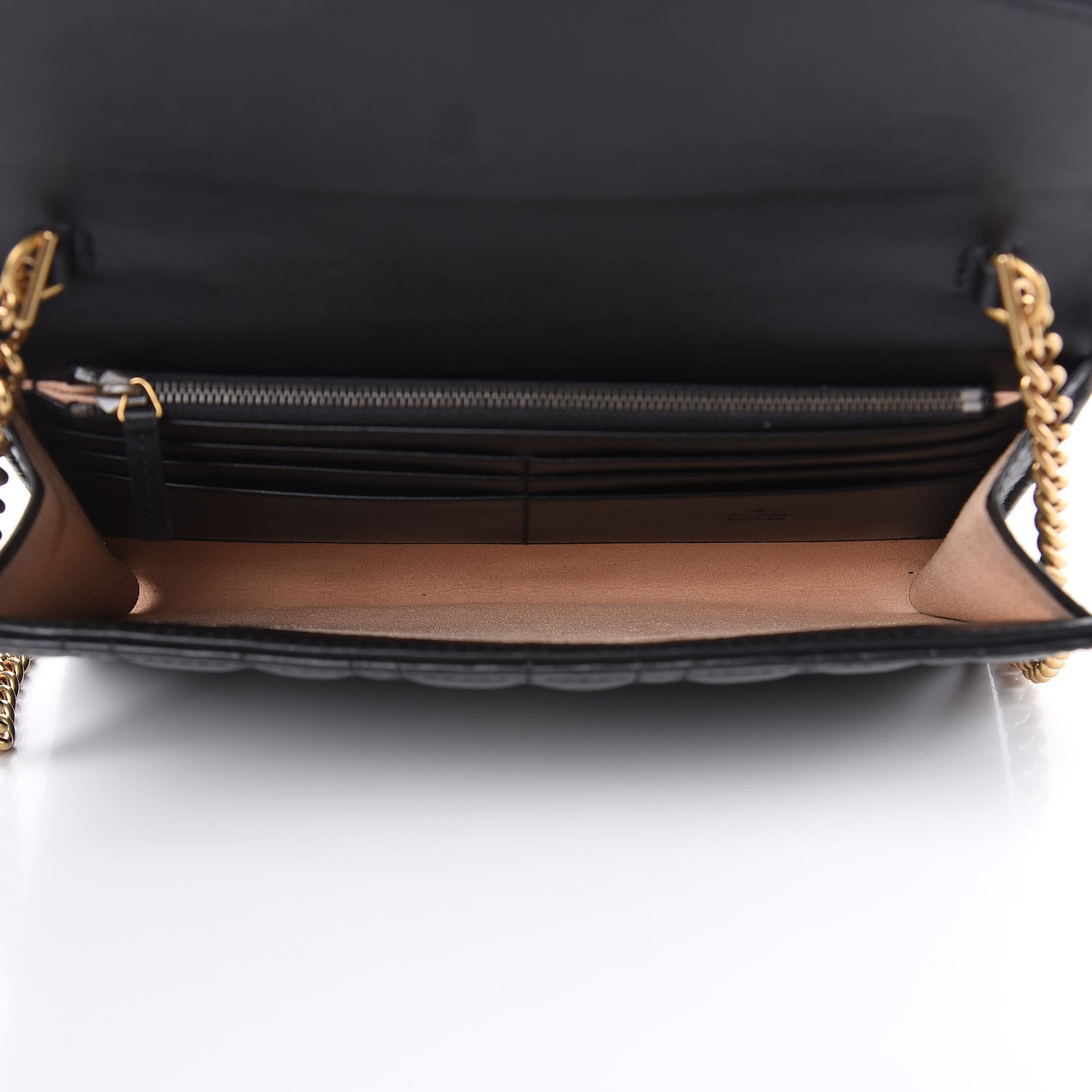 Gucci Calfskin Matelasse Mini Pearly GG Marmont Chain Wallet Black 5 of 12