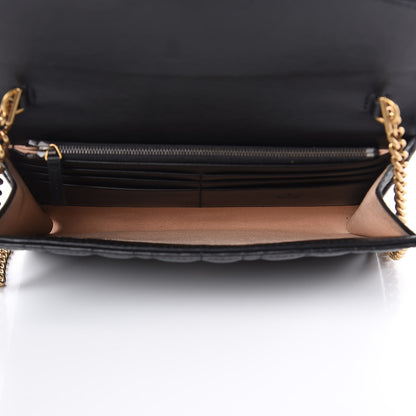 Gucci Calfskin Matelasse Mini Pearly GG Marmont Chain Wallet Black 5 of 12