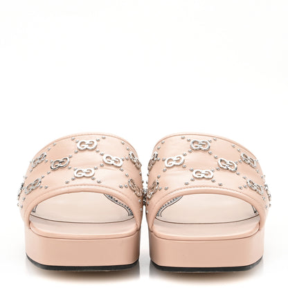 Gucci Malaga Kid Interlocking G Studs 25/85mm Platform Sandals 39.5 Perfect Pink 3 of 10