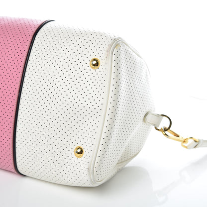 Prada Saffiano Perforated Striped Shoulder Bag White Black 13 of 13
