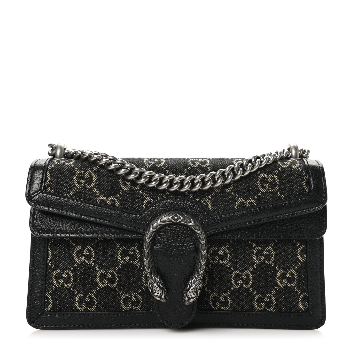 Jacquard Black Denim GG Monogram Textured Dollar Calfskin Small Dionysus Shoulder Bag Black Ivory