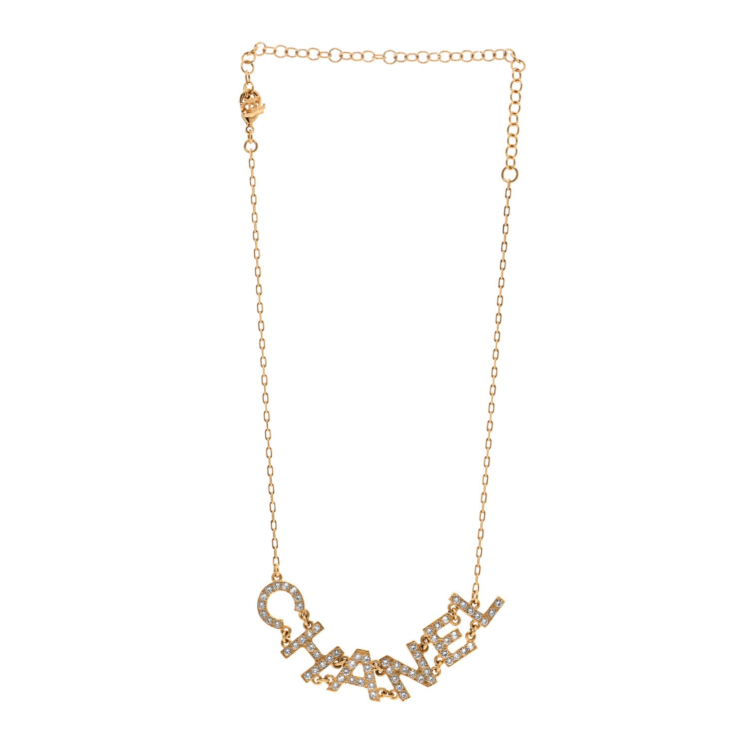 Chanel Metal Crystal 90's Icon Logo Necklace Gold 3 of 6