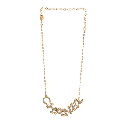 Chanel Metal Crystal 90's Icon Logo Necklace Gold 3 of 6