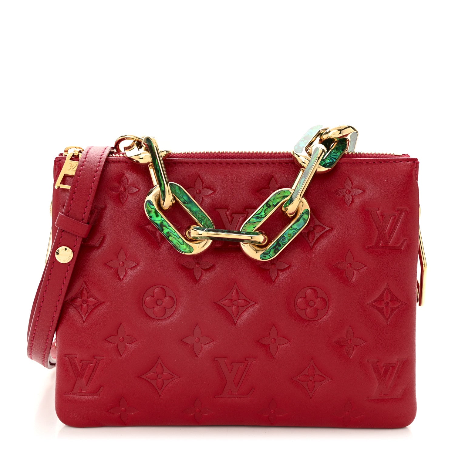 Louis Vuitton Mother of Pearl Lambskin Embossed Monogram Coussin BB Red Green 1 of 9