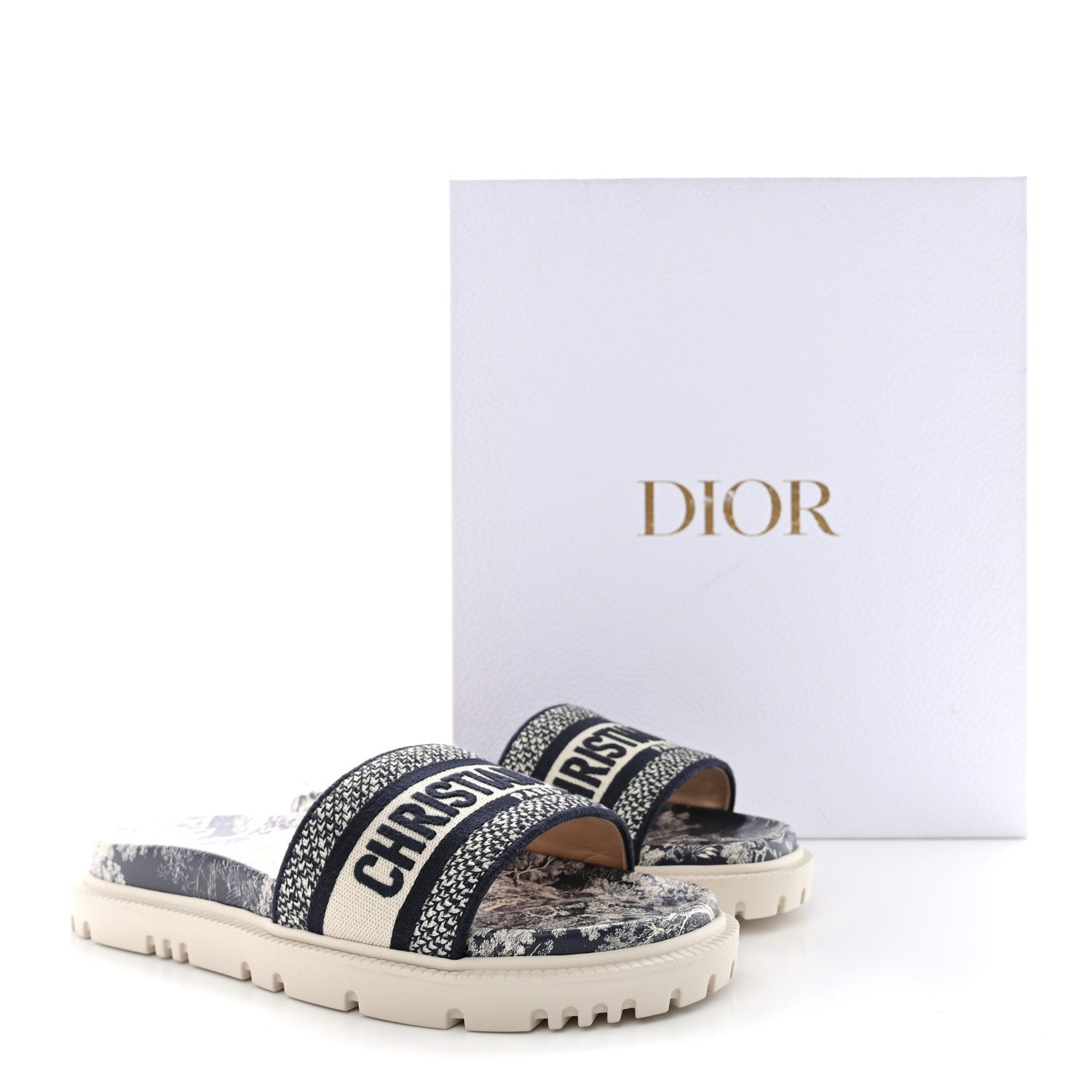 Christian Dior Canvas Toile de Jouy Embroidered Dway 10mm Slide Sandals 38.5 Deep Blue 9 of 9