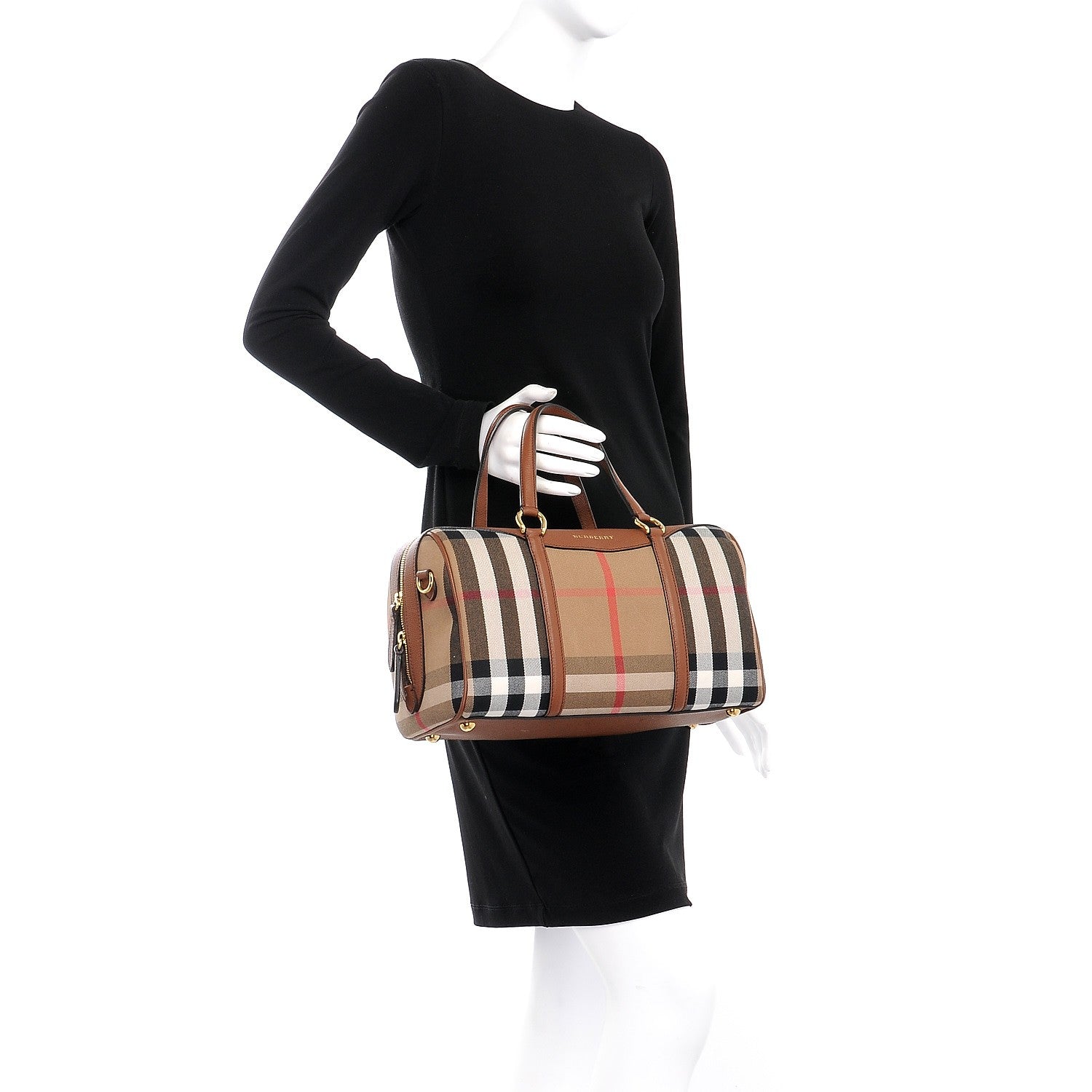 Burberry House Check Derby Calfskin Medium Alchester Bowling Bag Tan 3 of 10