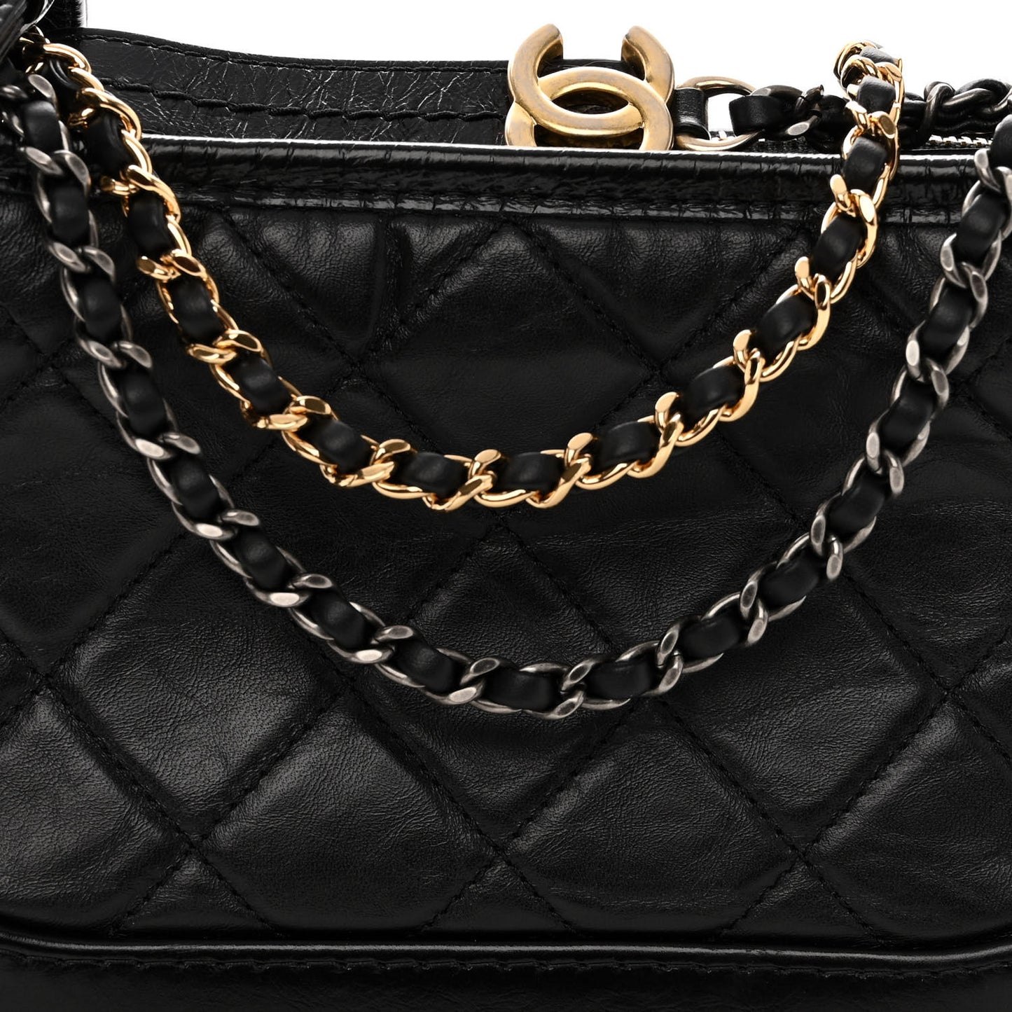 Aged Calfskin Quilted Small Gabrielle Hobo Black