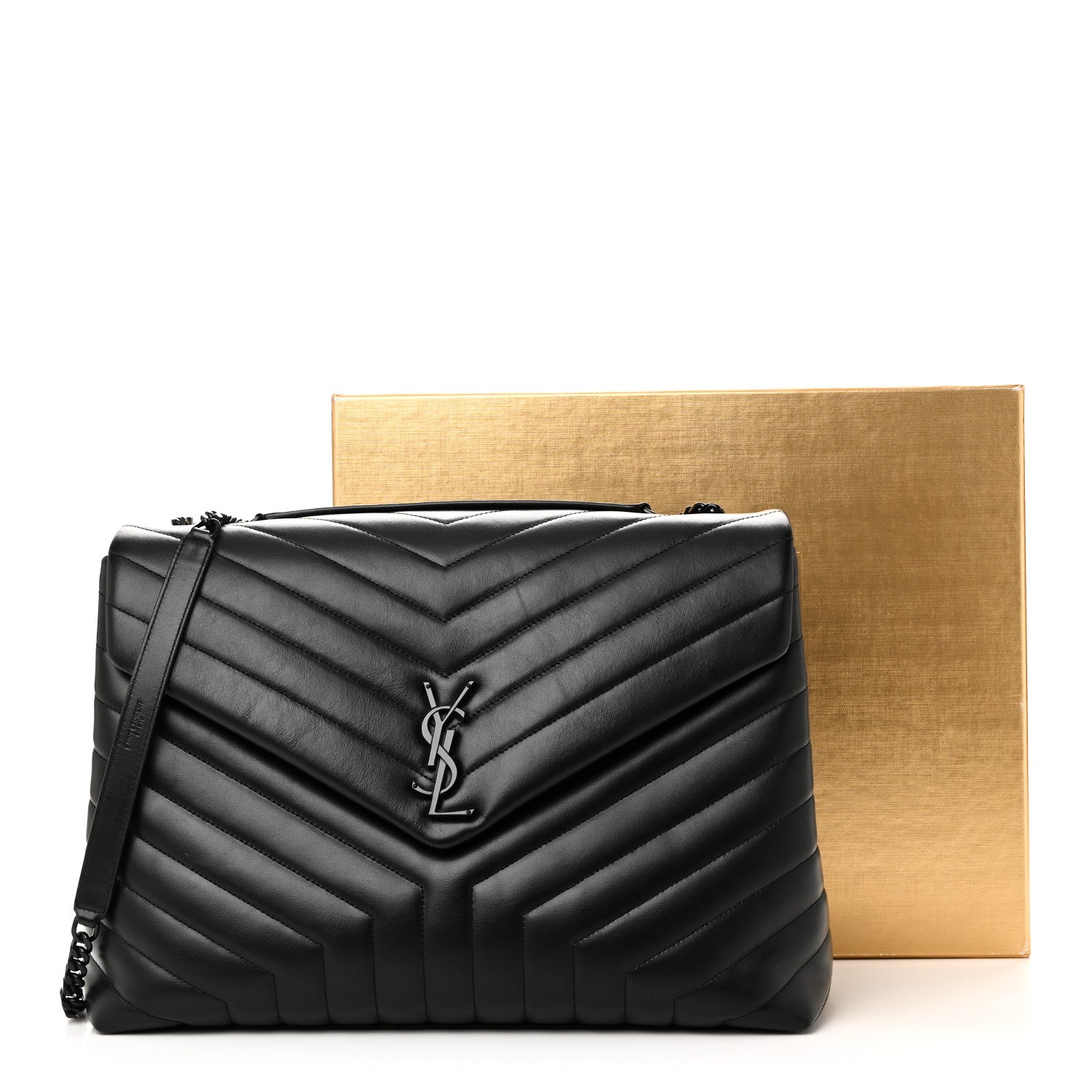 Saint Laurent Calfskin Y Quilted Monogram Monochrome Large Loulou Chain Satchel Black 11 of 11