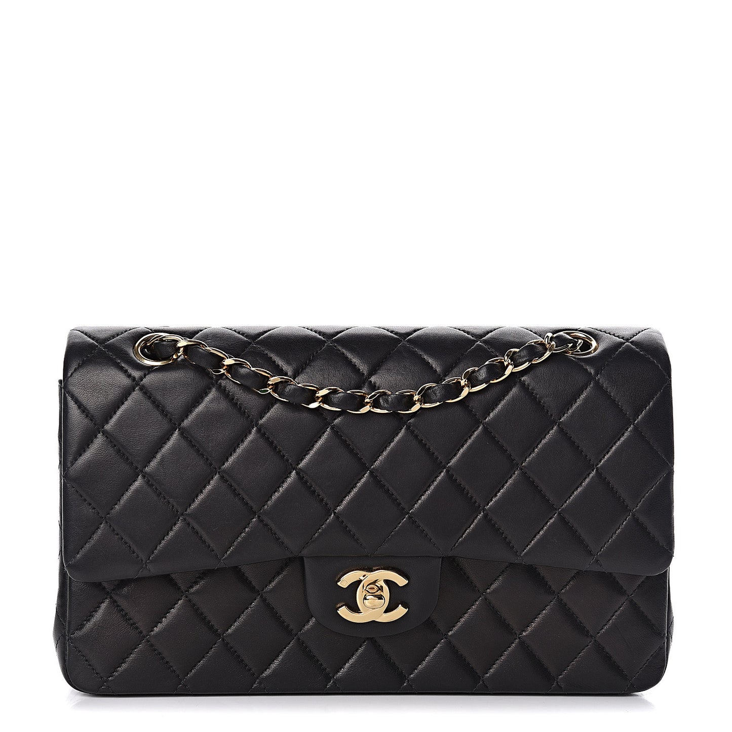 Lambskin Quilted Medium Double Flap Black