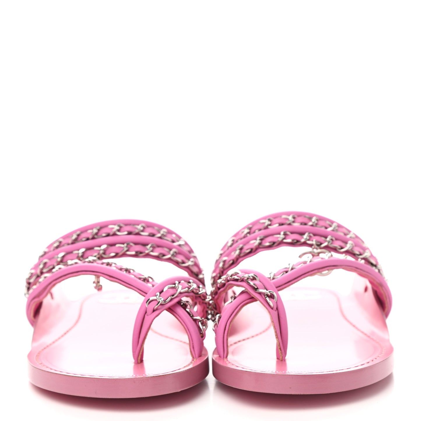 Calfskin Chain CC Thong Flat Sandals 39 Pink