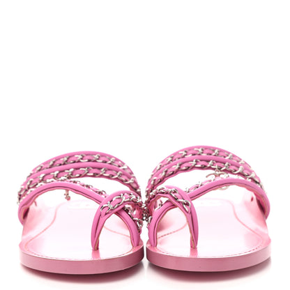 Chanel Calfskin Chain CC Thong Flat Sandals 39 Pink 2 of 11