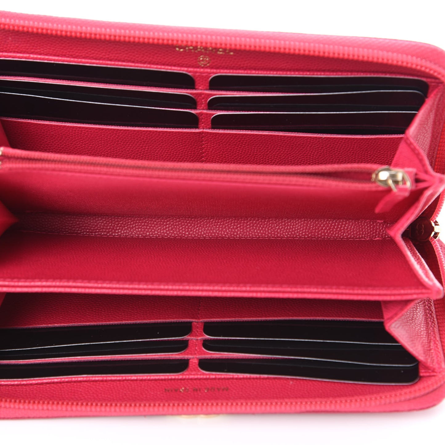 Caviar Quilted Large Boy Zip Around Wallet Fuchsia